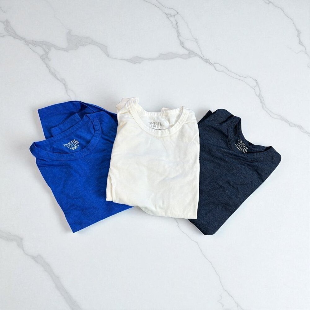 Time and Tru Women's Long Sleeve T shirt Lot of 3 Navy White Blue Size Small - Picture 1 of 7